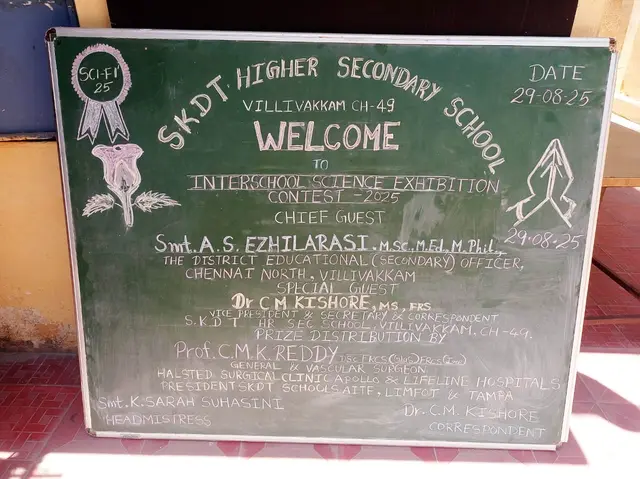 A welcome message chalked on the board at SKDT